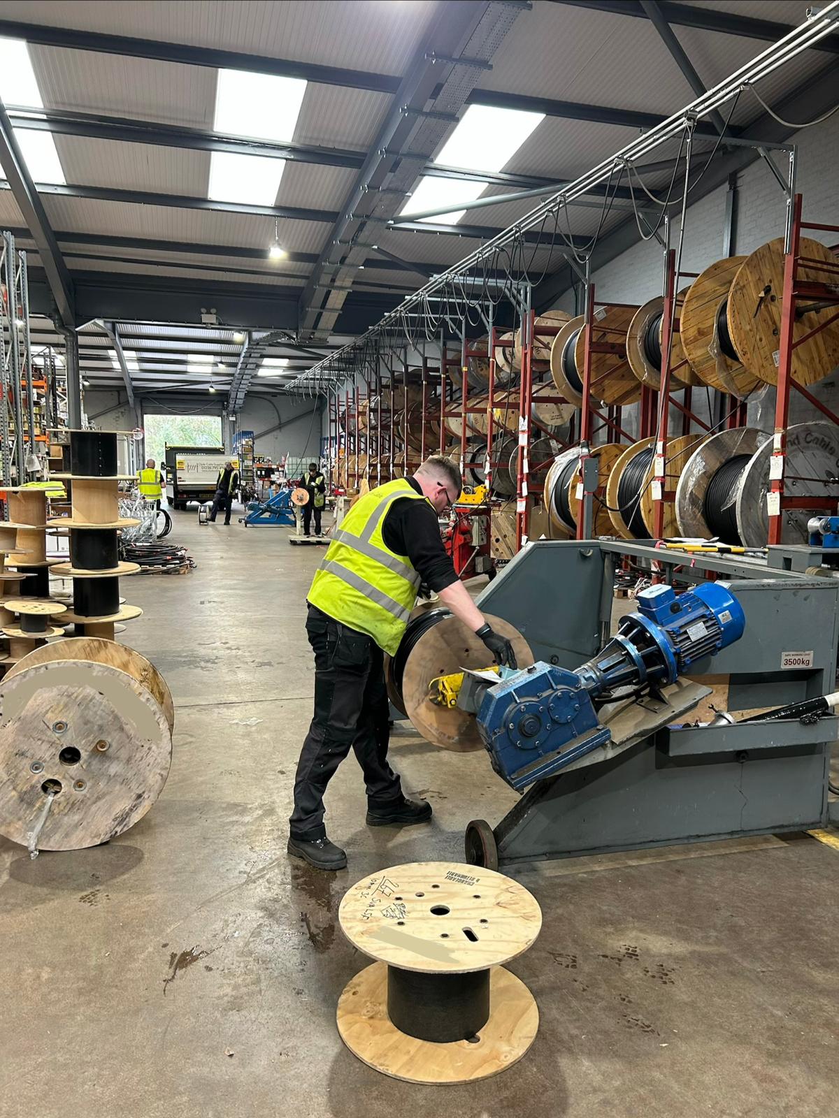 Clyde Cable team member processing a cable reel for despatch
